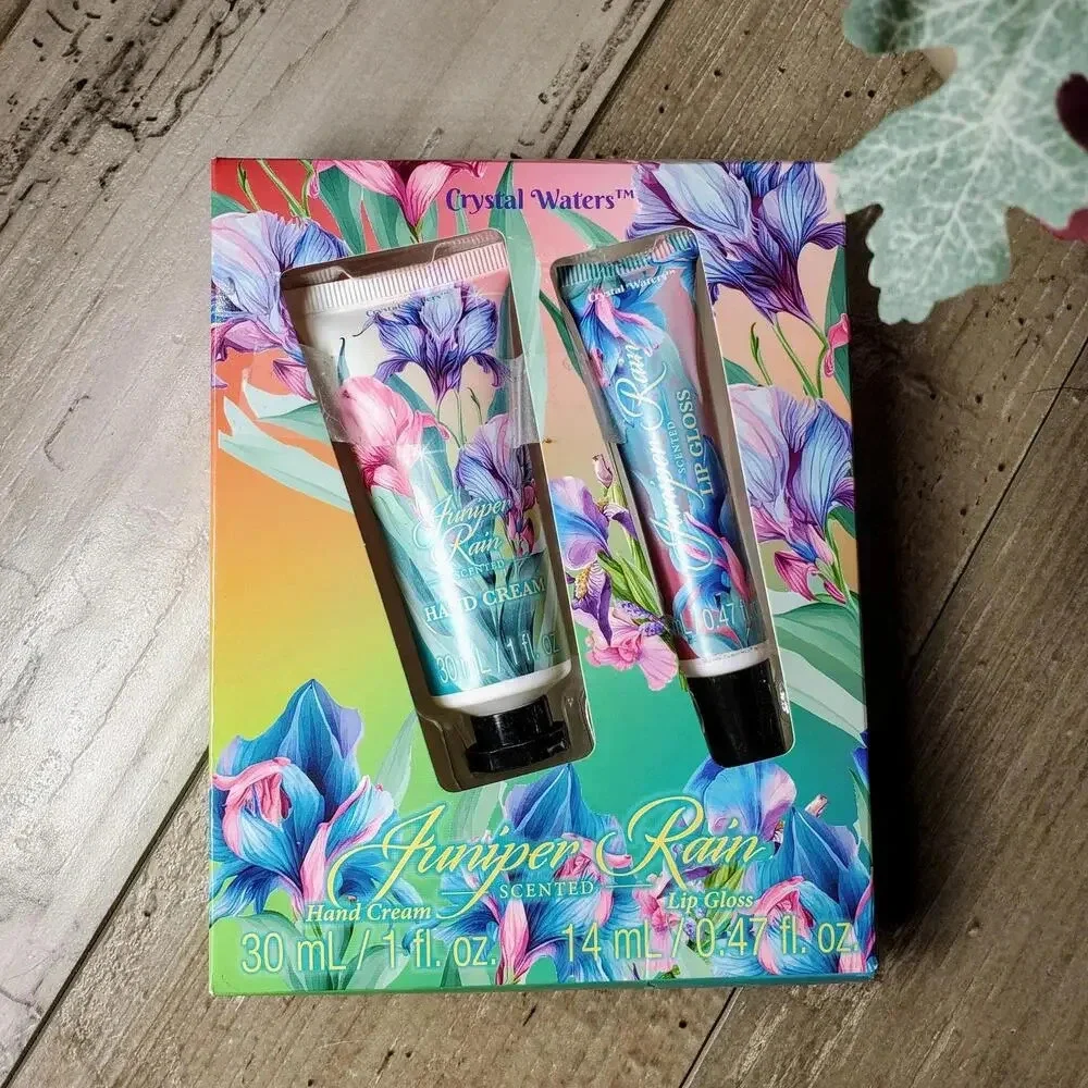 NIB Crystal Waters Juniper Rain Hand Cream and Lip Gloss Gift Set